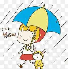 雨水雨伞萝莉美女小兔子