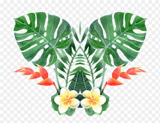 手绘插画树叶花朵元素