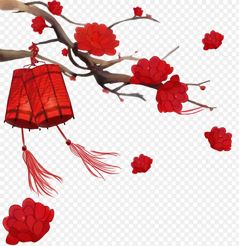 中国风手绘梅花灯笼新年装饰图案
