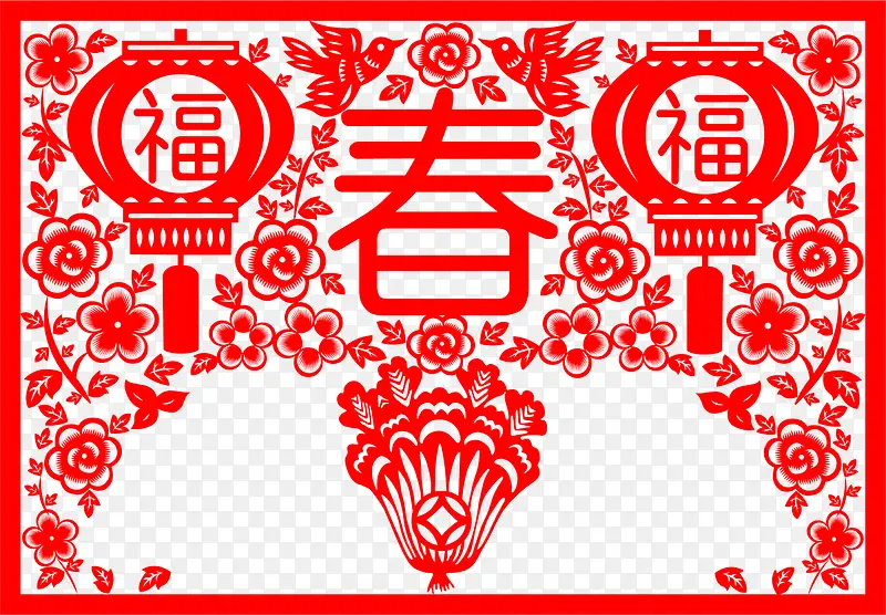 春节红色灯笼剪纸