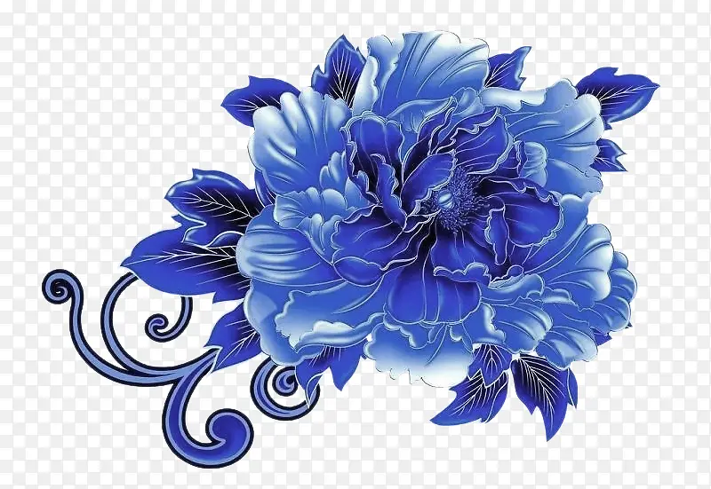 蓝色中国风花朵装饰图案