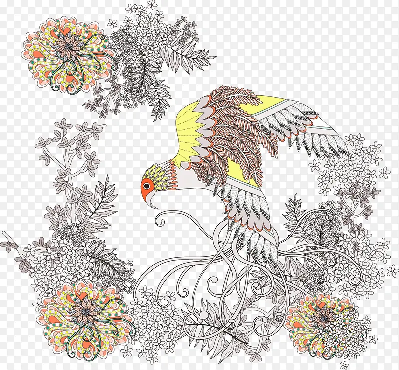 装饰唯美中国风花卉和鸟