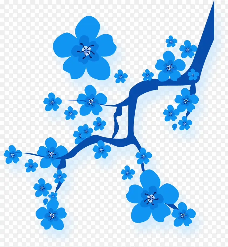 蓝色清新桃花装饰图案