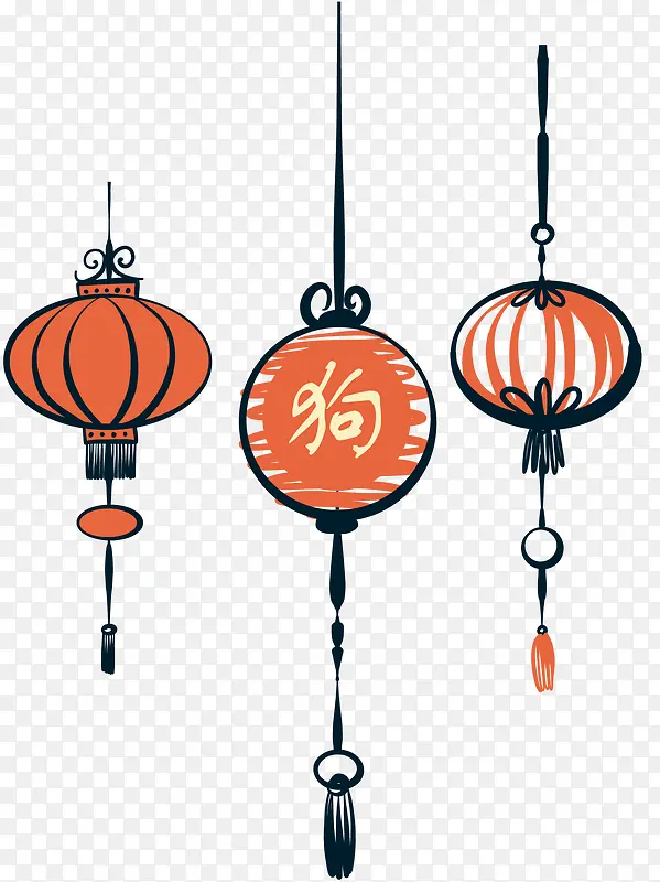 狗年装饰手绘新年灯笼素材