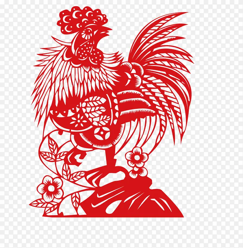红色剪纸鸡