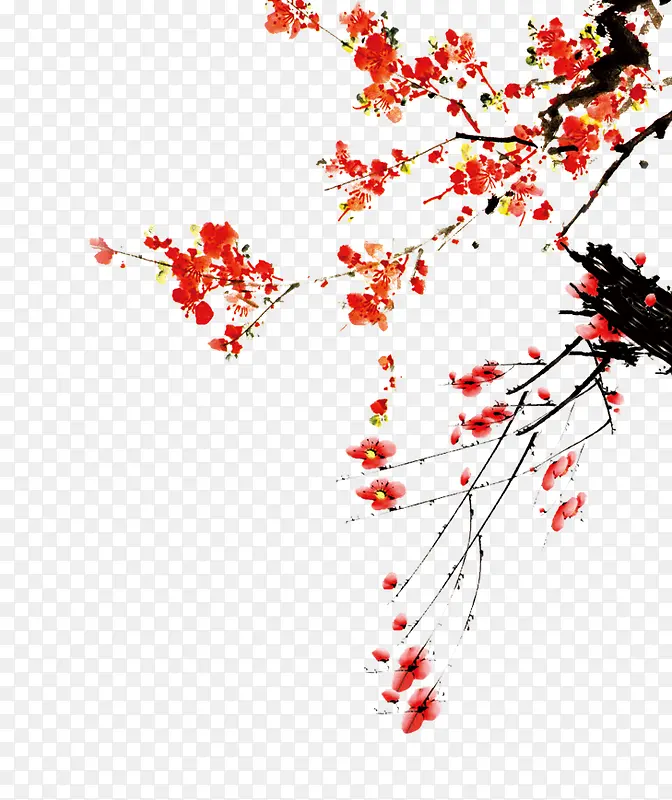 水墨画红梅