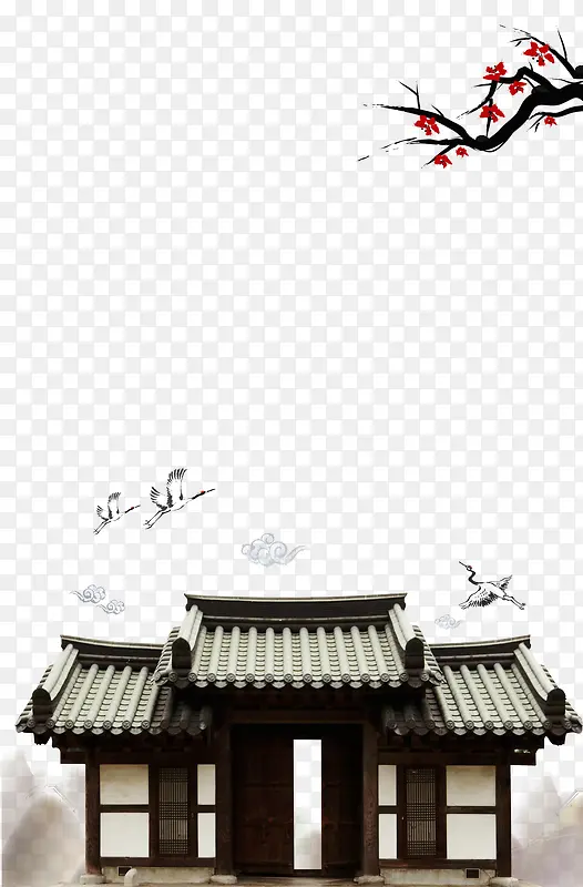 中国风梅花建筑素材背景PNG图片素材下载_图片编号ypaznwgm-免抠素材网