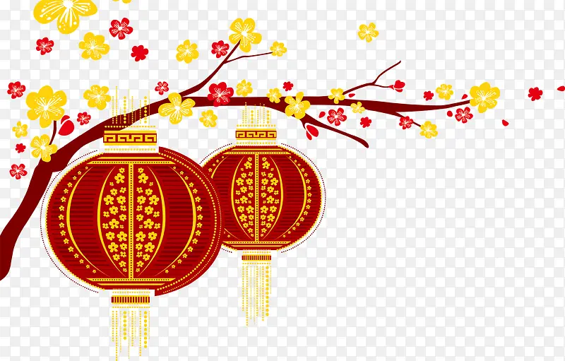 中式可爱彩绘灯笼梅花树枝