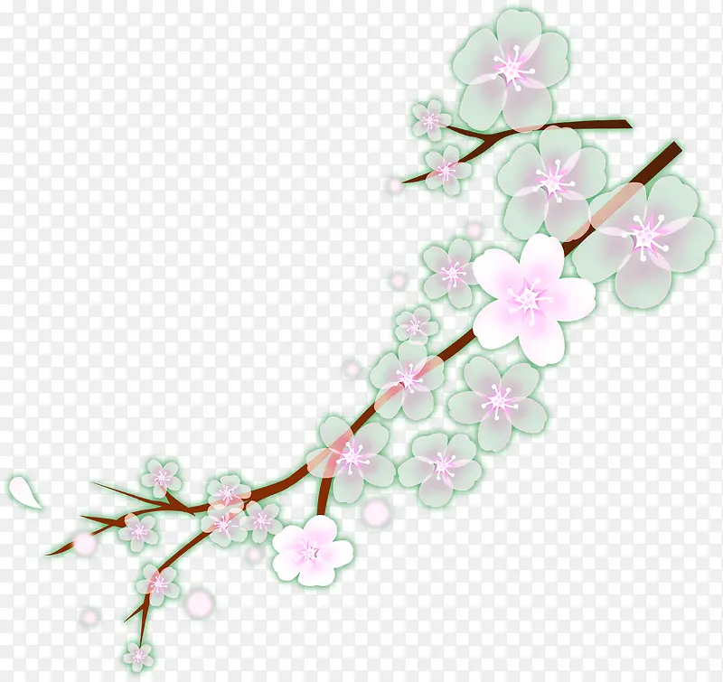 手绘春季粉绿色梅花