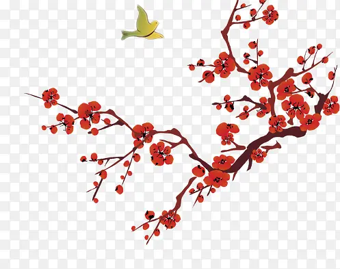 水墨梅花小鸟