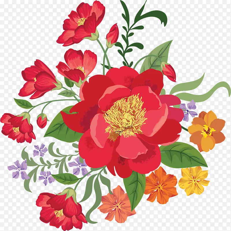 手绘水彩红色花卉