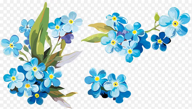 水彩蓝色花卉装饰图案