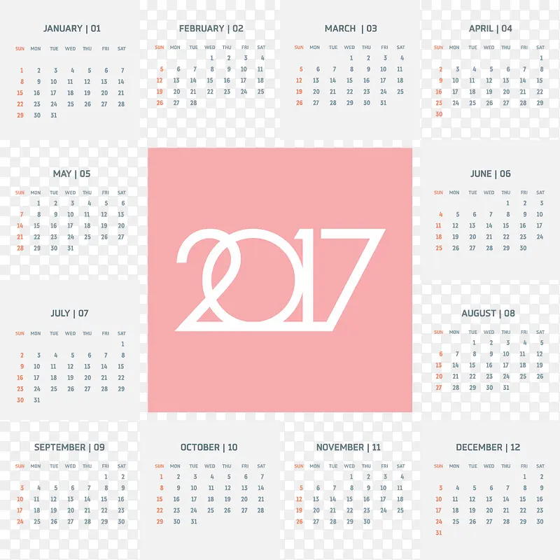 矢量手绘2017年的日历