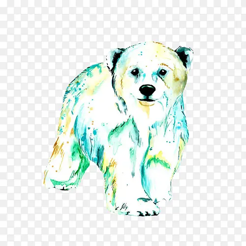北极熊幼崽散步水彩画
