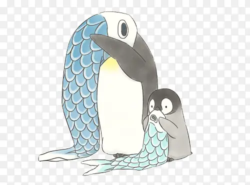手绘南极企鹅吹大鱼