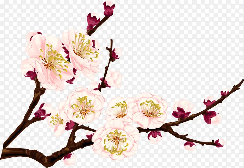创意手绘合成开花的桃花