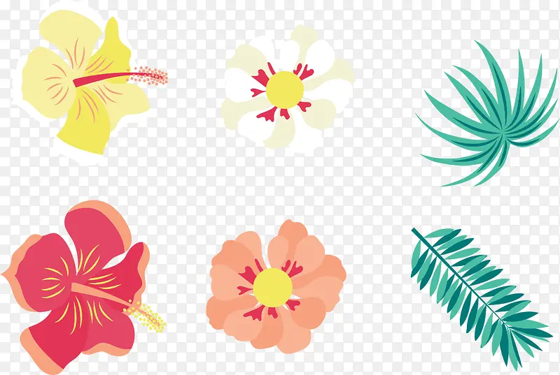 手绘异国花和棕榈叶背景