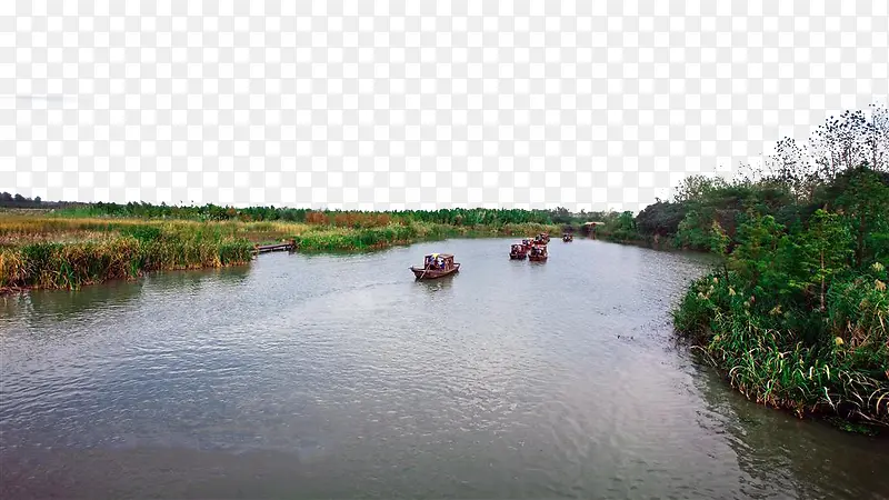 水乡湿地游船风景图片