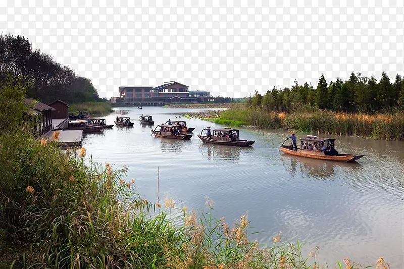 水乡湿地游船风景