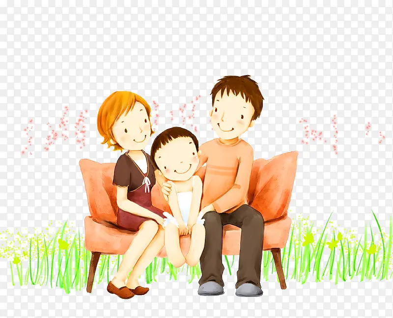 橙色卡通一家人装饰图案