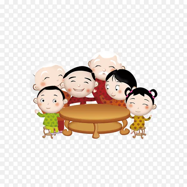 卡通手绘团圆一家人