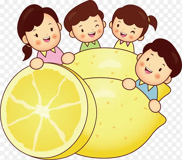 卡通手绘柠檬一家人