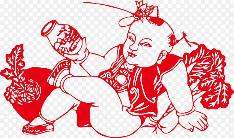 剪纸 小孩子捉蛐蛐