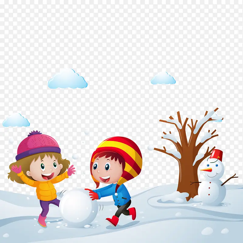 快乐的孩子们玩雪矢量插图