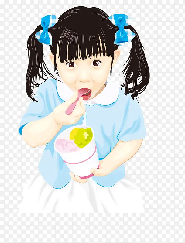手绘吃冰淇淋的小女孩