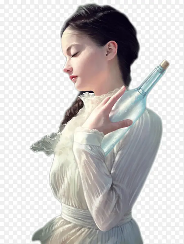 拿玻璃瓶的女孩子