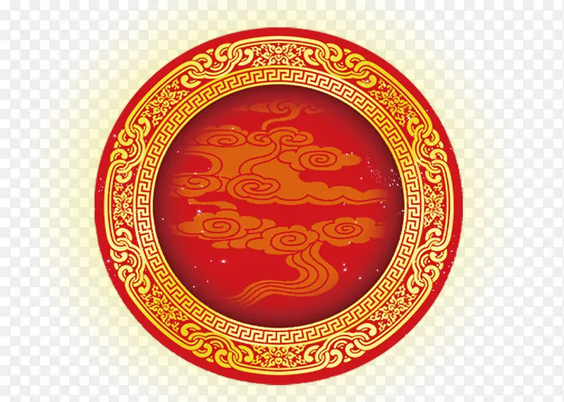 红色圆中国风祥云装饰