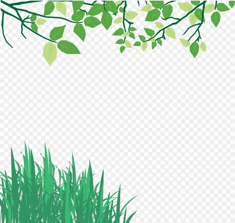 手绘绿色草树枝背景矢量图