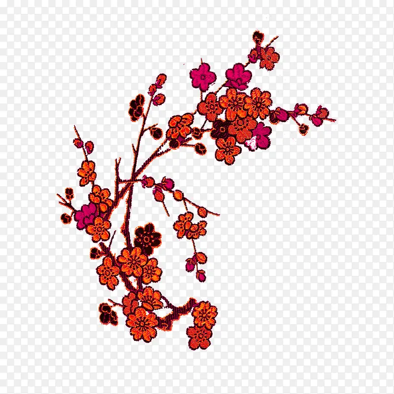 红色水墨桃花装饰图案