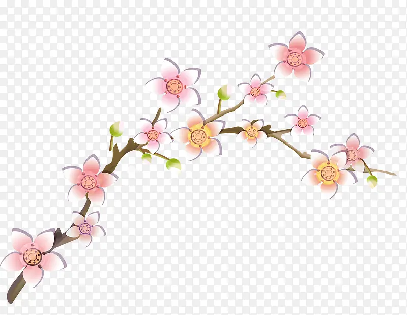 粉色手绘桃花树枝装饰图案