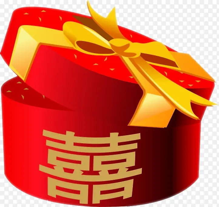 红色卡通手绘圆形喜礼盒
