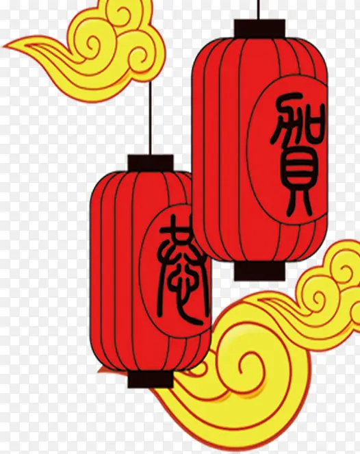 红色新年祥云灯笼手绘