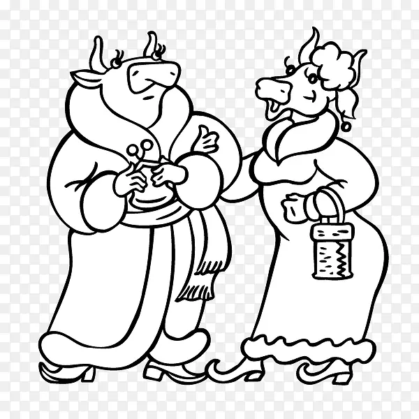卡通 手绘 动物 牛 土豪牛夫妻