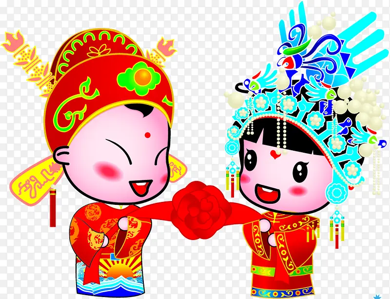 手绘中国风婚礼娃娃