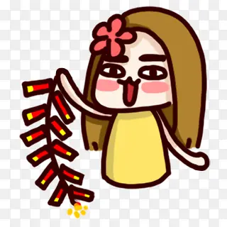 卡通小女孩放鞭炮