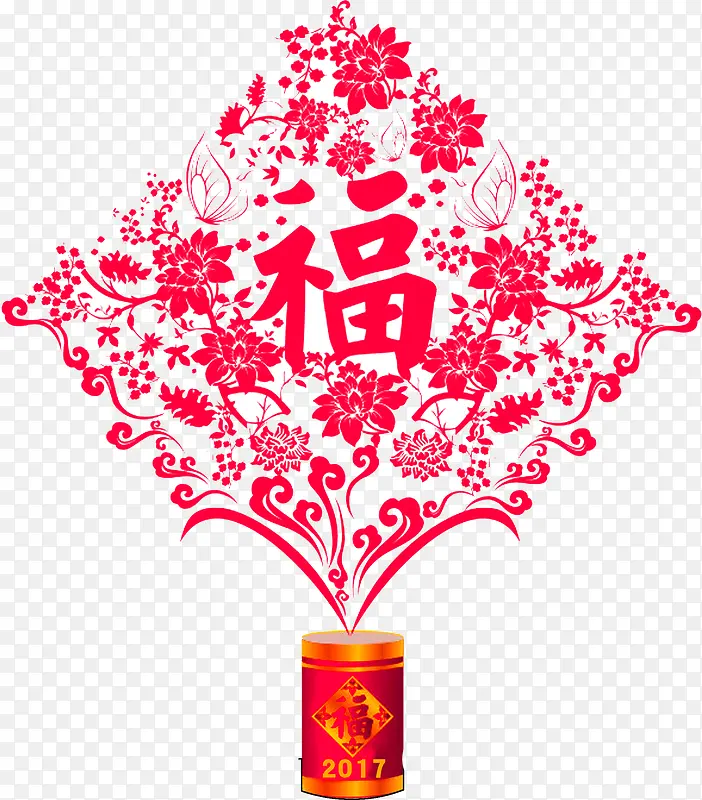红色中国风鞭炮福字装饰图案