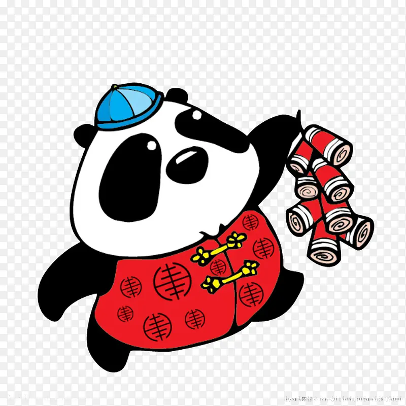 卡通熊猫放鞭炮