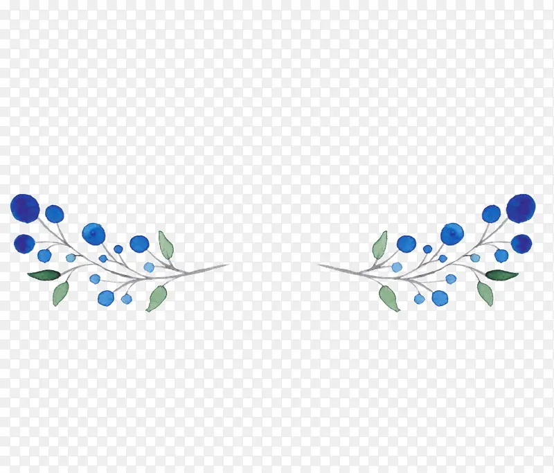 蓝色水彩手绘植物装饰图案