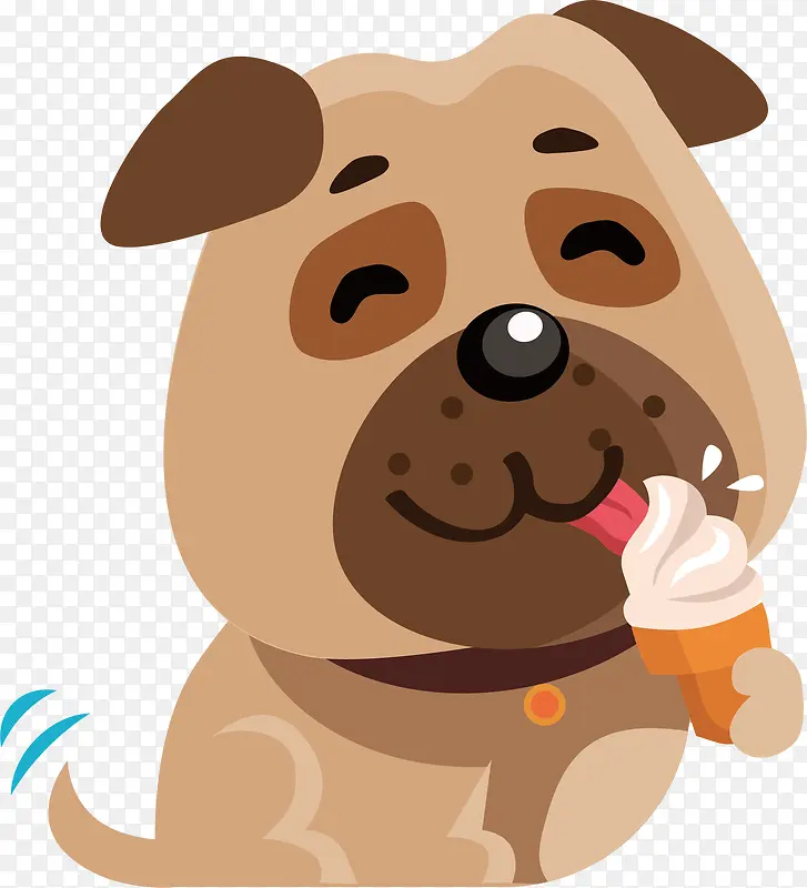 矢量手绘吃冰淇淋小狗