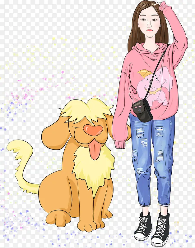 卡通彩绘女孩和狗狗