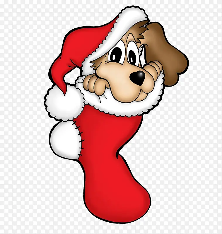 卡通圣诞袜里的小狗PNG图