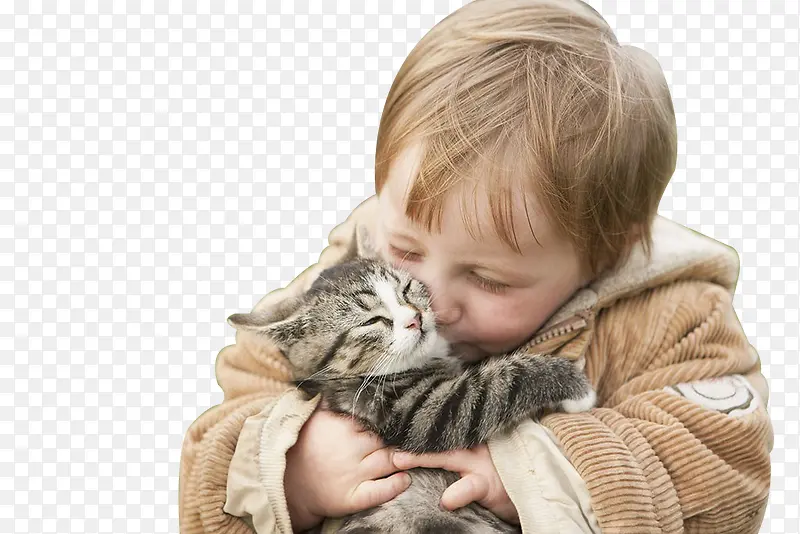 抱猫咪的小孩