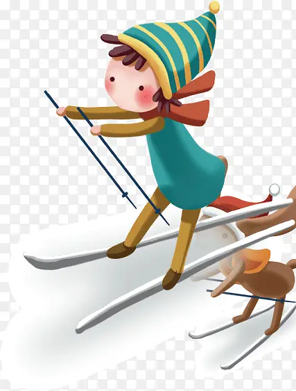 滑雪橇的卡通小孩