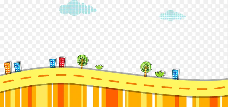 云朵房子树木城市矢量图