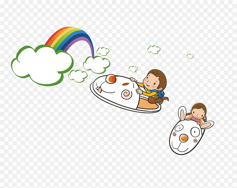 卡通彩虹和矢量飞艇