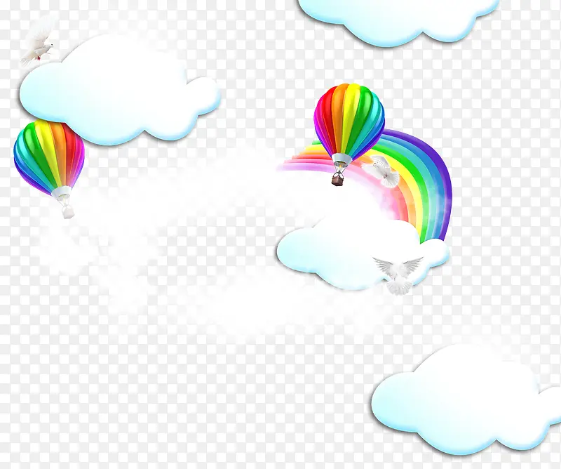 白鸽热气球彩虹云朵装饰背景